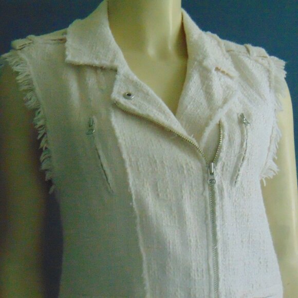 Rebecca Taylor Off White Textured Frayed Tweed Biker Moto Vest Sm - Picture 7 of 16